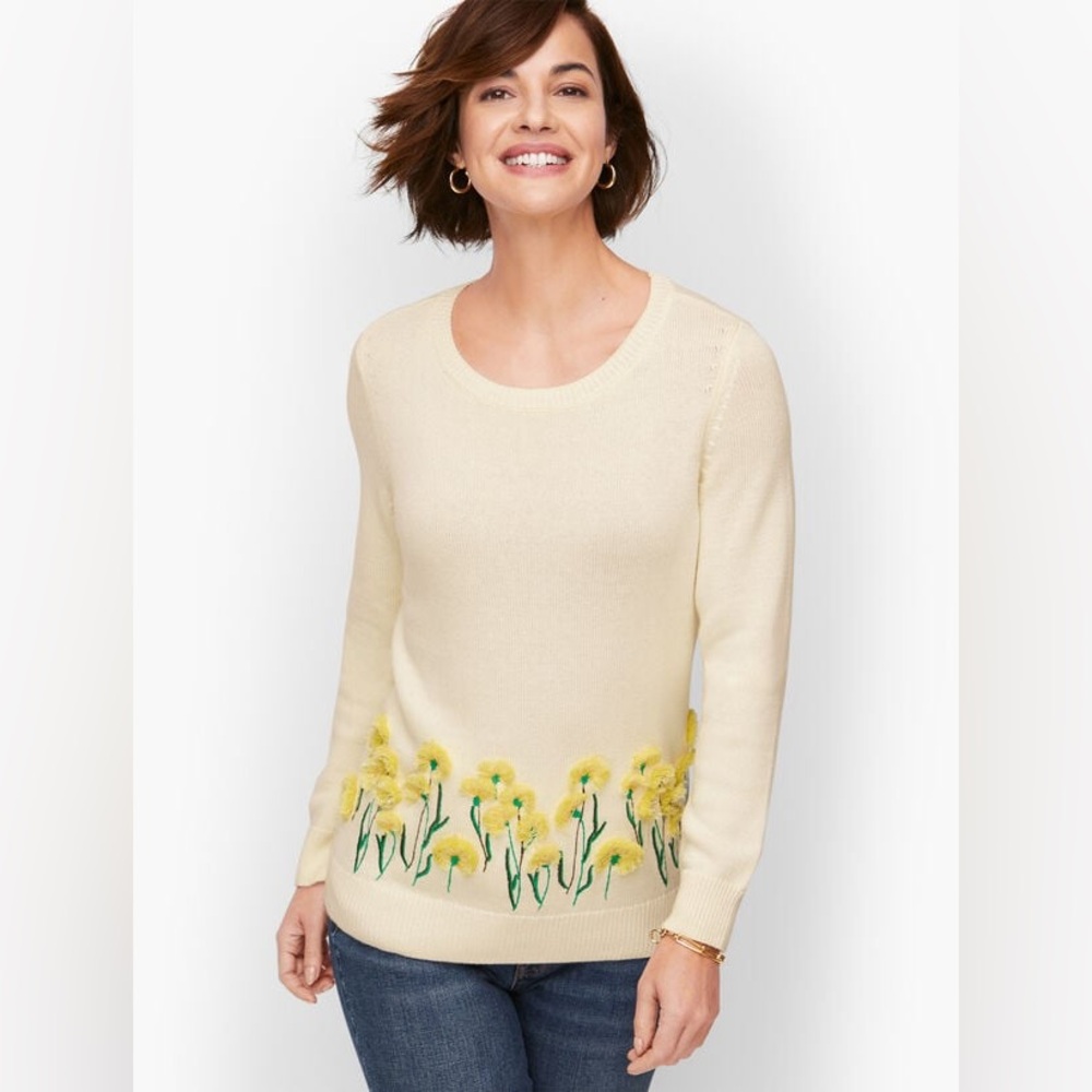 Talbots Off-White Sweater with Flower Embroidery Perfect for Spring